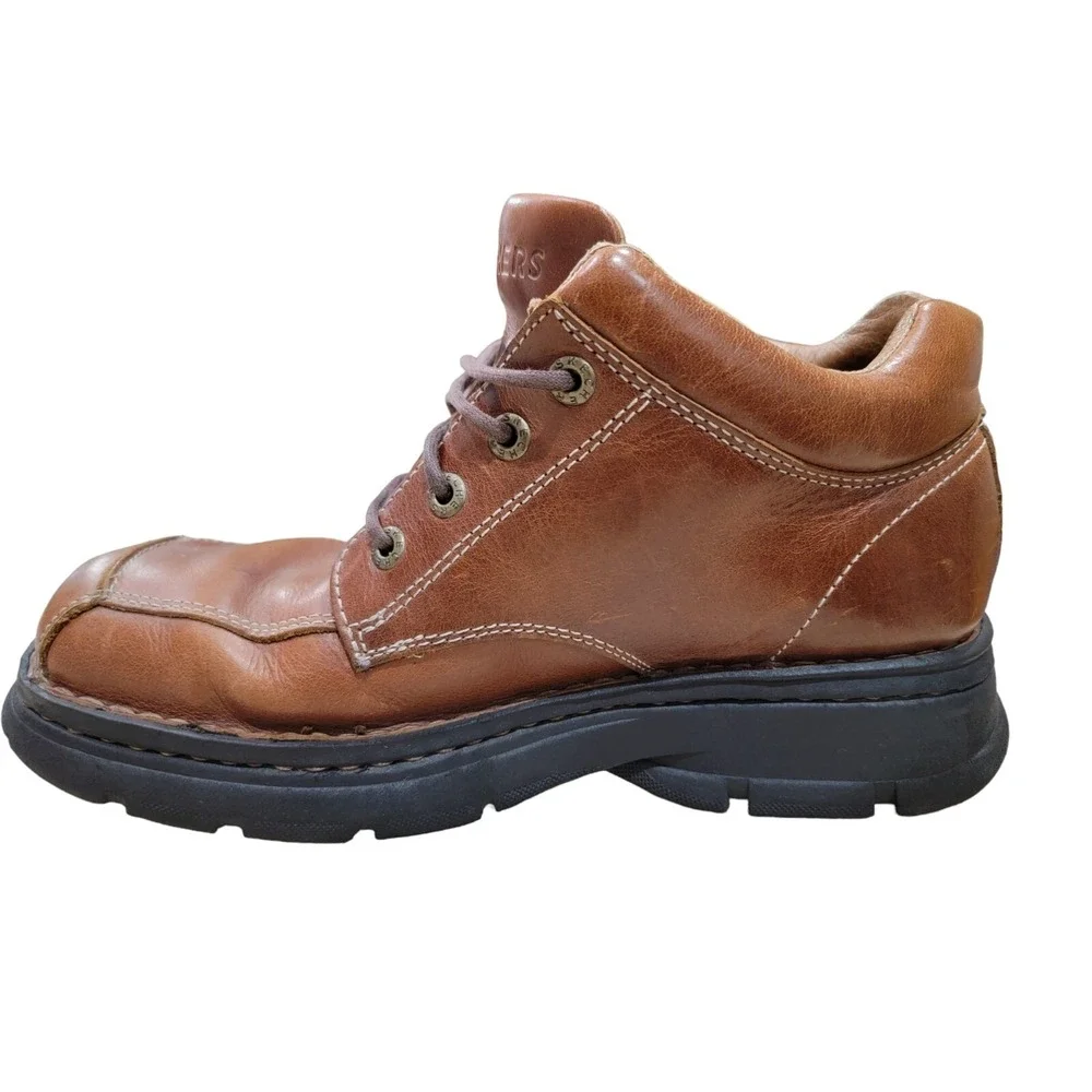 Skechers Y2K Mens Brown Leather Chunky Ankle Boots 4449 Sz 9.5